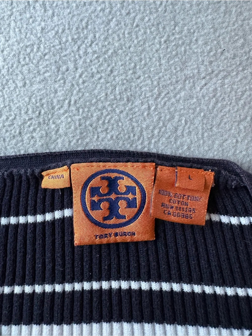 Tory Burch Half Zip Multi-Color Striped Ribbed Knit Sweater Slim Fit Luxury